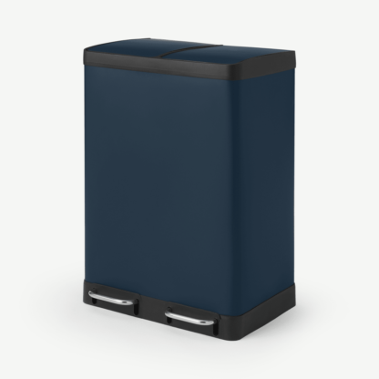a5cc209d0f9333ef2f42114473a90b17e5cfc69e2e34df97c6b03eb0f48a0c04.png An Image of Colter Soft Close Double Recycling Pedal Bin, 2 x 30L, Midnight Navy