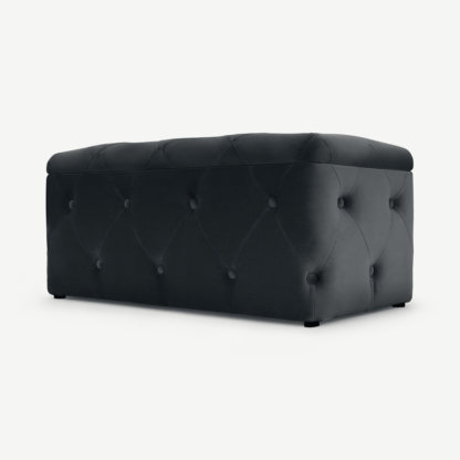 b6498359d2e9ad44641d8df7197c8e810819d834c708e64e63bc211adaf47d53.png An Image of Hampton Rectangle Storage Pouffe, Midnight Grey Velvet