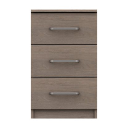 bd26aaac5e8a0ad62118544a462cac11574a6efc3ea97a9a84658f5dd28a7049.jpg An Image of Parker Beige 3 Drawer Bedside Table Dark Wood (Brown)