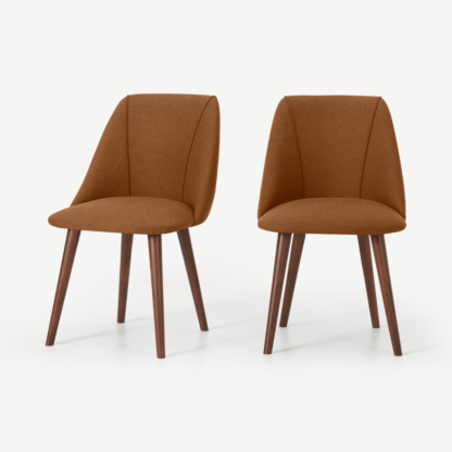 c8ab2fd17ed39472c9e956fefa3d7e33d24ce03b7a7b81c4674467275ecedd33.png An Image of Lule Set of 2 Dining Chairs, Dune Orange & Walnut Leg