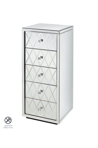 d294580e563a030034f3275abe7ab184b7a77337dac16bf2040ff4cbb44816d5.jpg An Image of KNIGHTSBRIDGE Mirrored Tallboy Chest with 5 Drawers and Plinth