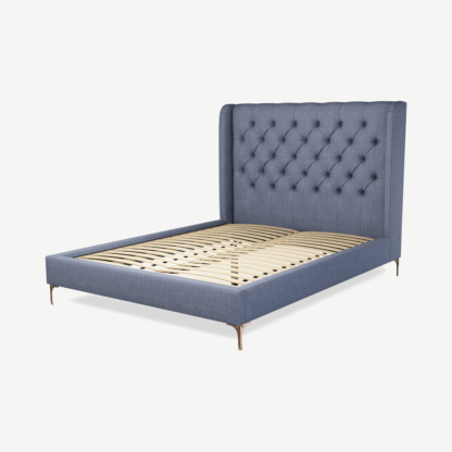 d32d938c33eab04fdb08fa61a2be6ce529c0c2c34651f48e179f563ea3b869f1.png An Image of Romare King Size Bed, Denim Cotton with Copper Legs