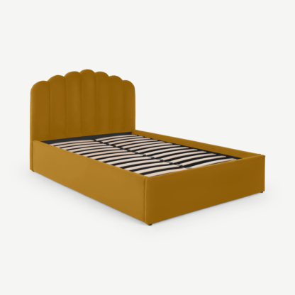 d932e4ab617634b0d4391f464f278e8cf15281ed2e60fcb346cb7884257bc48e-2.png An Image of Delia Super King Size Ottoman Storage Bed, Marigold Velvet