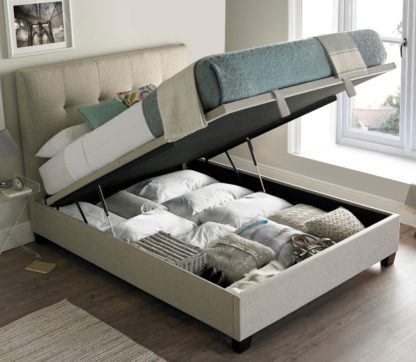 e0348d5121506dd0def05e210dad353876cac73bc81e5f3495bb118cfe31a463-1.jpg An Image of Walkworth Oatmeal Fabric Ottoman Storage Bed Frame - 5ft King Size