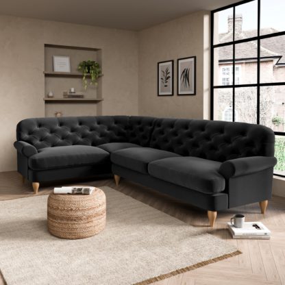 f5212f9bde4a0935459cebb892810a4380fd7d9d8b3f01f9faf6bec422e34c18-1.jpg An Image of Canterbury Luxury Velvet Left Hand Corner Sofa Black