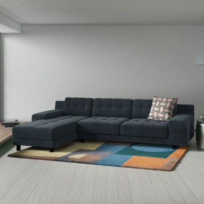 4f46d80f1d8afe6d2a6c0074d0ffd0a8fce28d0a10ce555528f4e6c2d7d1b922.jpg An Image of Habitat Hendricks Left Corner Velvet Chaise - Teal