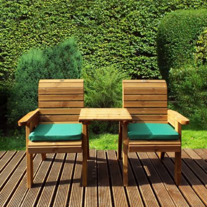 5f7f1bb409dbbdca36bb519ee8a49136bf7e0b6e65c5d88f7df4e8c5fad06ea5.jpg An Image of Charles Taylor 2 Seater Companion Set with Green Seat Pads Dark Green