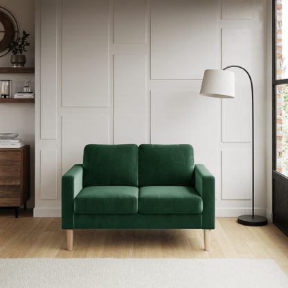 b4c1367bbe9d04ed5d63144139de9830d59c370ea304f4902885030395079fc2.jpg An Image of Jacob Velvet Compact 2 Seater Sofa Bottle (Green)