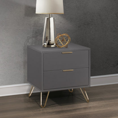 3e15d44c575663c20d6260258b1a7b7d5e72ce301b5839f396e78aae0915790d.jpg An Image of Arlo Charcoal Wooden 2 Drawer Bedside Table