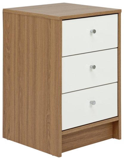 4c7c89295484ab64f8e7a6d49f2b836c589df43edc2ce61938d12a961222bf16.jpg An Image of Argos Home Malibu 3 Drawer Bedside Table - White & Oak