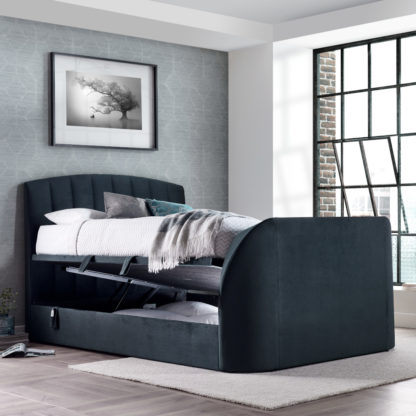 5e3af01f4784c6898f4c9f940a4b6359ee5ab9e7037d105ad851f203fddc9032-1.jpg An Image of Flintstone Onyx Dark Grey Velvet Ottoman Electric TV Bed - 5ft King Size