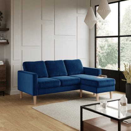 8bb840dbb206d4505dedb14d156ee8fb10c965670c7f521f8646b640c302a930.jpg An Image of Jacob Velvet Compact Corner Chaise Sofa Luxe Navy