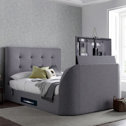 c630c21204937f7b25f19fbf0a2e2b35c251782fb34e241ea8bbf62ea270e6c8.jpg An Image of Lannister Light Grey Fabric Electric TV Bed - 4ft6 Double