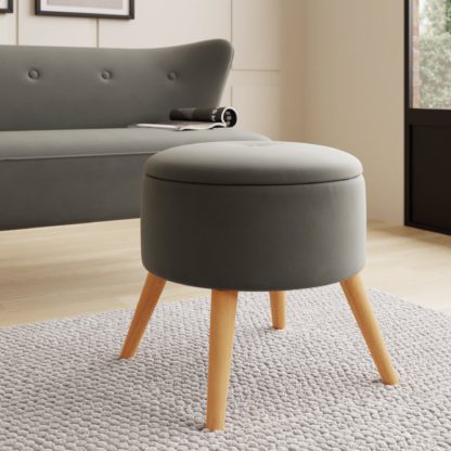e130aea5195efe1aa2c2150f9c4d949e0cbc649b960013867572b21fbde6ad50.jpg An Image of Eliza Velvet Storage Footstool Steeple Grey