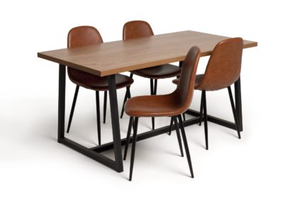 e750a68bf4561289cccf9701cf31cd4135c2fe25436882f05c2013301f0cc81d.jpg An Image of Habitat Nomad Wood Dining Table & 4 Beni Tan Chairs