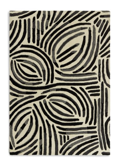 0501dabc38c6e03f44e348a45363c07962e60ed6206bf0e07200468a8531711a.jpg An Image of Habitat Skandi Brush Marks Rug - Black & White - 120x170cm