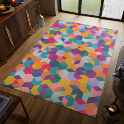 0933d5bd725b33c863f494f13baabfc38c6b757b56457ee82d567b0b3e4f1c1c.jpg An Image of Match Axel Geo Washable Rug MultiColoured