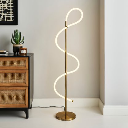 22d16374c2cc773fffaba84a914d8611a90a8eef4de9200f84e066fc6eef8b42.jpg An Image of Flexi Integrated LED Dimmable Floor Lamp Gold
