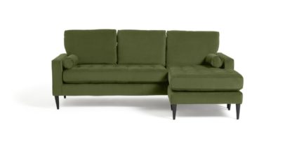 b6e6cfd40373a68eb7aae141c46c33a640a680c7a80956ec7dda750aba82dd15.jpg An Image of Habitat Hudson Reversible Velvet Chaise - Olive