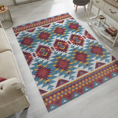 fcd513b86b4111b5f22779a13958a5b34b5d4951cbc1b2fb2e84f23dbc4e50fb.jpg An Image of Match Kole Aztec Washable Rug MultiColoured