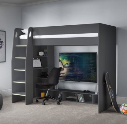 2f9f91e53645790d55b37712cbe30ec4b491879131d9e470ca816603a743b4b6.jpg An Image of Nebula Anthracite Wooden Gaming High Sleeper Bed Frame - 3ft Single