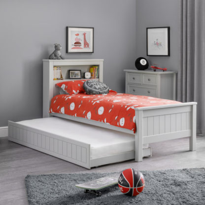 7ce4273f331984d59bc21db62ab6696a7b01d49d4f708b785c7874b148a69625.jpg An Image of Maine Dove Grey Wooden Bookcase Bed With Guest Bed Trundle Frame - 3ft Single