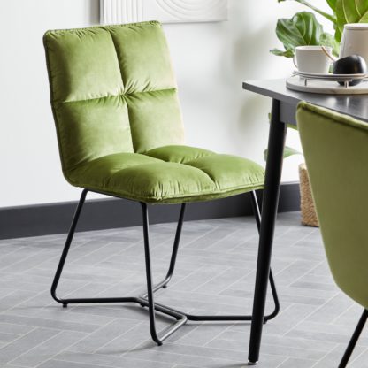 a39ae435cfeeb6e860b4bf3112273a4f05d0b3a49d36b023a817d718261c4433.jpg An Image of Logan Velvet Dining Chair Olive (Green)