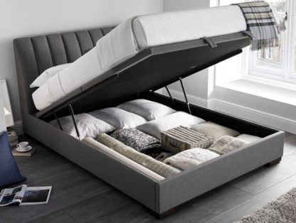 aa6c8da384cdd7956d40f82302586c3ec31dd6a0ea01b592d43d9fb8f9d55494.jpg An Image of Lanchester Elephant Grey Fabric Ottoman Storage Bed Frame - 4ft6 Double