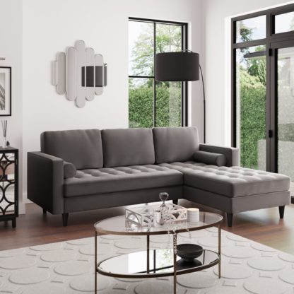 1b6696f17284164143ee654b0fb762b03b0e4f2b88b7e940f82aa161fceb0c68.jpg An Image of Zoe Velvet Right Hand Corner Sofa Yellow