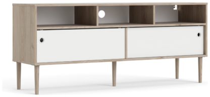 31ef566956bbb9d1b3d1a052be3c97335346f7e05145c3739a83608b62311ac3.jpg An Image of Rome 2 Sliding Door TV Unit - White & Oak