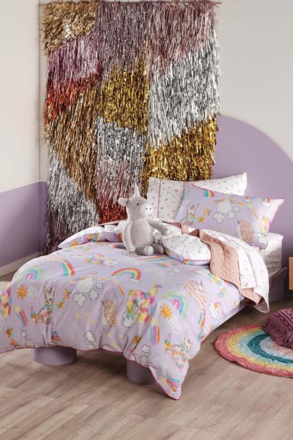 8d9c7da11cade02d69b2c0eea1fb7b74f2c873baa207fe140a3a9a8f68eaead9-1.jpg An Image of 'Unicorniverse' Kids Duvet Cover Set