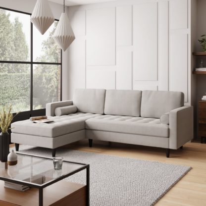 991580a1660bd0dfc7a7d796b6b8d479be8d2447d4672e07bf0fe254a41b04d1.jpg An Image of Zoe Boucle Left Hand Corner Sofa Light Grey
