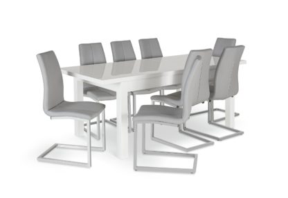 adf776c202409d0a3e3f173cf995896cebf556053f22fa1f784fd7a97dd0ee61.jpg An Image of Argos Home Lyssa Extending XL Gloss Table & 8 Chairs - Grey