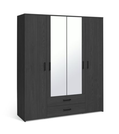 0d7b513175124f27e4d9c83b66e8f3e888e26f606599a75b153bc3f570e52ec0.jpg An Image of Argos Home Oslo 4 Door 2 Drawer Wardrobe - Black Oak Effect