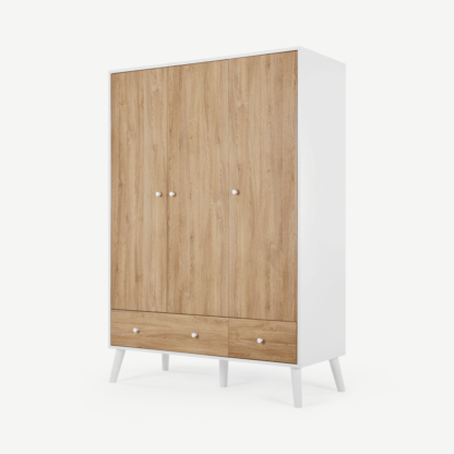 139902f20ce5c81a0598a55041c32245d78d79dcc7780ec0d1c481fa51622b30.png An Image of Larsen Triple Wardrobe, Oak & White
