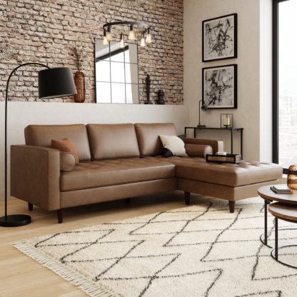 29ee52acee7d3571fb695d682c9d70b86ab2252fab98ef6d67e09a7da22f9155.jpg An Image of Zoe Faux Leather Right Hand Corner Sofa Tan (Brown)