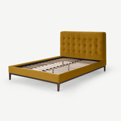 2c62613b875448745ea00296f89a1e2f836067799a08f60112eca950b43d0580.png An Image of Lavelle King Size Bed, Marigold Velvet & Walnut Stain Legs
