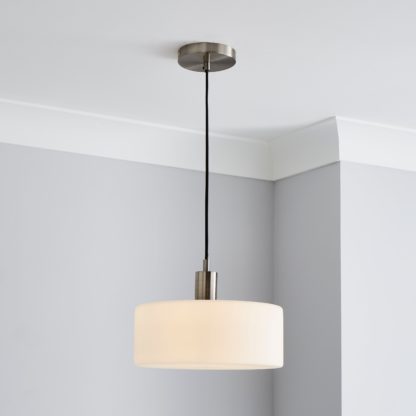 3986bcfff4312945158f1dd61b5950a35a784733cb77e34385e045c25a47a492.jpg An Image of Amelie Opal Satin Nickel Glass Light Ceiling Fitting Satin Nickel