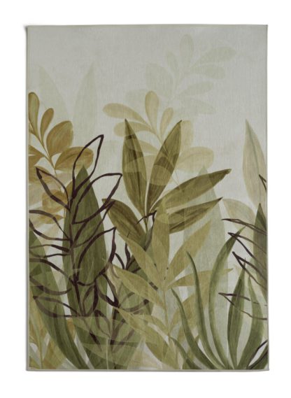 4fb9cd56c56830c9ea00a1820bf76339570f2573927d9d5126353bc8080ac903.jpg An Image of Habitat Leaf Print Flatweave Rug - Green & Cream - 120x170cm