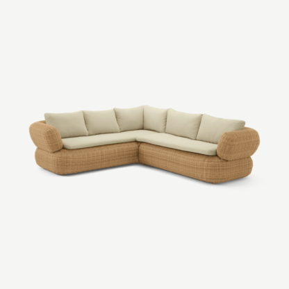 7ba826860322d5264cbf736d20dedccc8f8bd0a832d6cbbe1fe83fdf3b105882.png An Image of Belva Corner Sofa, Natural Polyrattan & Taupe