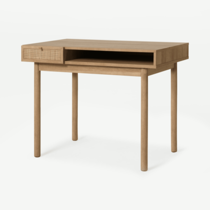 886b2482cbd211e71056bb6ace245e7a971c49798f841d0bf25d5c5081defc91.png An Image of Pavia Compact Desk, Natural Rattan & Oak Effect