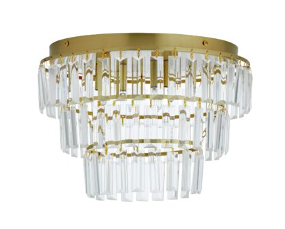 9fb7b63162ce8624778c4ab112214916c18d0217e90de5356a5aa89f99d5f653.jpg An Image of Habitat Presley Glass 3 Tier Flush to Ceiling Light - Brass