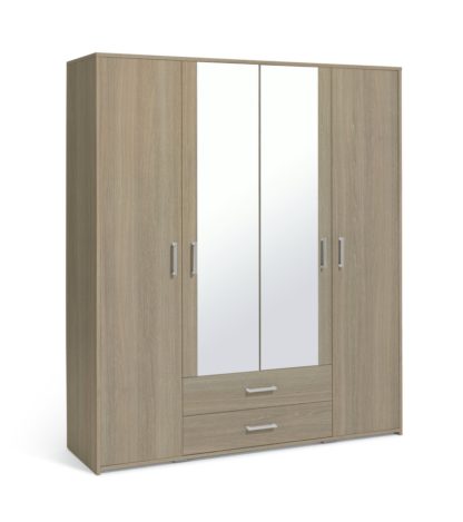 b3ba0ddc6b7d817785adbd300736263920fcc60477683e81bce0ca94d014ec4f.jpg An Image of Argos Home Oslo 4 Door 2 Drawer Wardrobe - Black Oak Effect