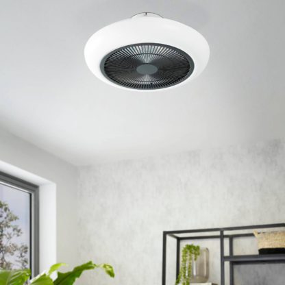 c0633f43da3f2916de02ce3185269f80b39704f136a287aa93a3a24e60247bde.jpg An Image of EGLO Sayulita Ceiling Fan - White & Black