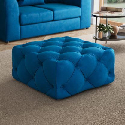 c380ce2eb0a9ab1869e01f957bc2b69dfbeb05846f2db1b436a8972a3ec75392.jpg An Image of Buttoned Velvet Footstool Navy