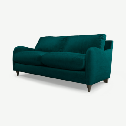 c3d345095e3bcd0336a68ba0080c954497f7469a920109eba515ac129b3d0ff1.png An Image of Sofia 2 Seater Sofa, Teal Recycled Velvet with Light Wood Legs