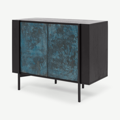 cf665f17d6d7c192b2aba8d6b09aee5ebef8294e635e9ff29caa8a77927d4ef9.png An Image of Morland Compact Sideboard, Black Stain Mango Wood & Blue Patina