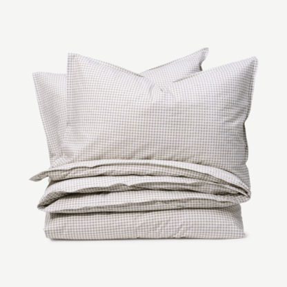 ded3b276a56035a4da55e480587eb5a519d885d6f16de8df6330e145195234c8.png An Image of Tyce 100% Cotton Gingham Duvet Cover + 2 Pillowcases, Double, Taupe
