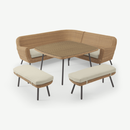 ed55cf4a0cda4ea367fe5cf2bf8fd19fd5b1493fbb170866ed79ce66f432b0f2.png An Image of Jonah Garden Corner Dining Set, Natural Polyrattan