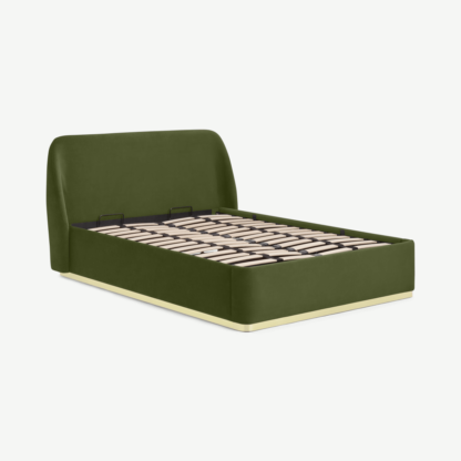f055798d52434744fcc137a44a4b85fd7f0f1ad006423004ac0717c60fab584e.png An Image of Trudy Double Ottoman Storage Bed, Ivy Green Velvet & Brass